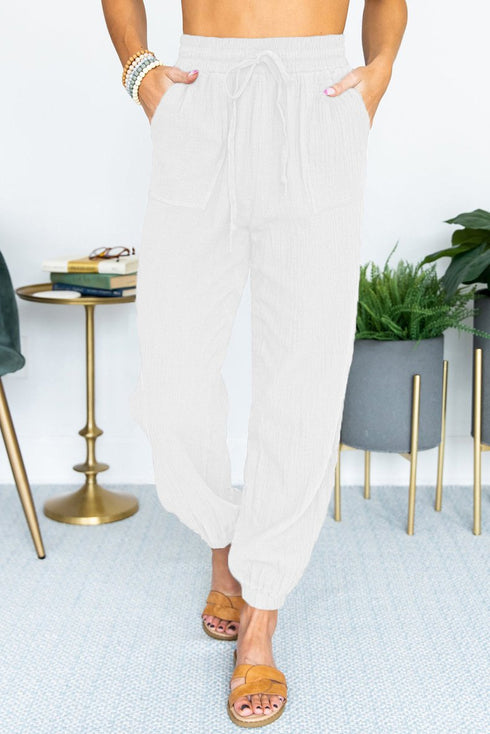 Solid color casual high waist lace-up leggings